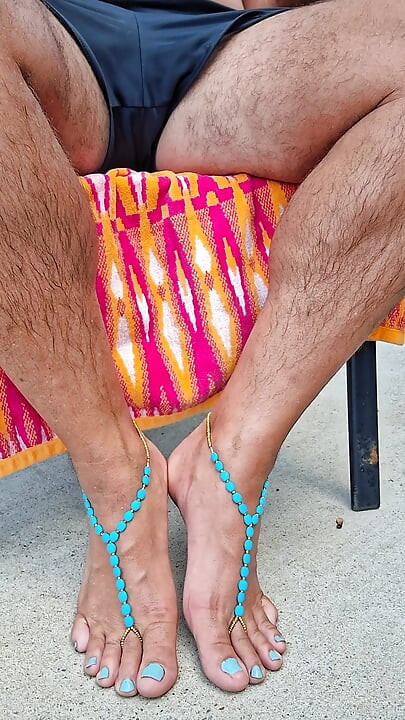 Sitting outside in the sun showing off my barefoot sandals and toes