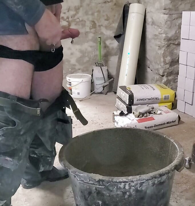 Spraying mortar construction site