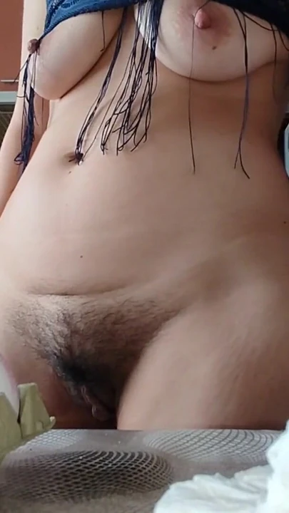 Must-see moment from "Hairy brunette pussy, big tits, sensual hairy woman in the kitchen."