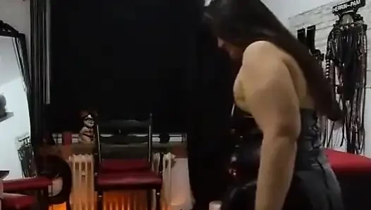 Mature Dominatrix Stretches Sub's Gaping Ass with Throbbing Strapon