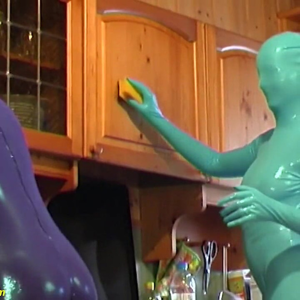 Sexy lesbian real spandex catsuit girls at home