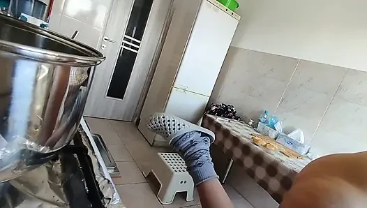Sexy Stepmom Makes Breakfast, Hairy Pussy, Big Tits