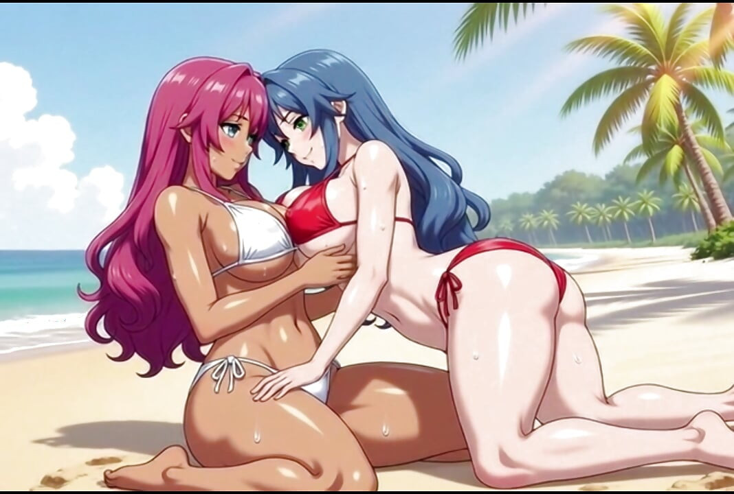 Two busty girls enjoy lesbian sex at private beach vacation