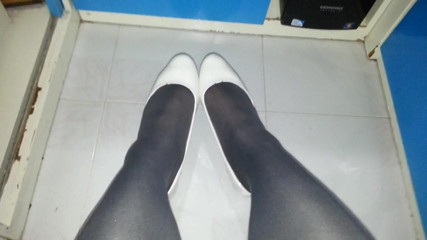 White Patent Pumps with Grey Pantyhose Teaser 4