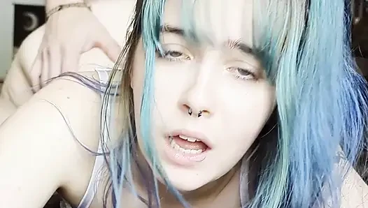 Blue Eyed Blue Hair 18 yo Teen Sucks and Fucks