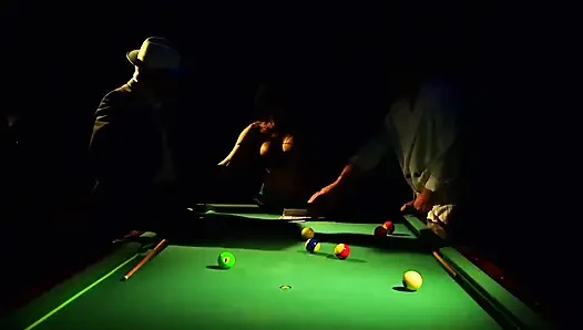 Hot Pool Table Gangbang with Pole Dancing Tease