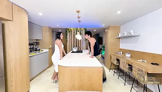 A Beautiful Latina MILF Comforts Her Stepson by Riding His Huge Cock with Her Round Ass