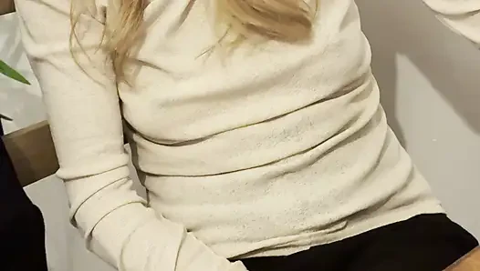 Having Pizza in a sheer blouse in public  in a restaurant exposing my big nipples