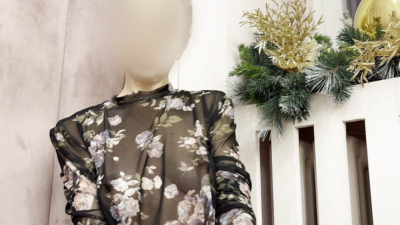 Trying my new sheer blouse in a caffe, showing my hard pierced nipples in public.