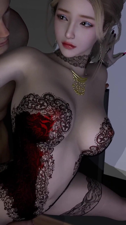 3D Cute Babe Wearing Sexy Lingerie Sitting on the Big Dick