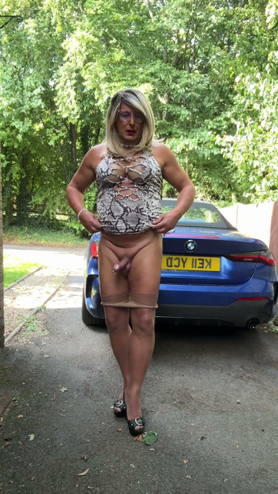 Sexy Crossdresser kellycd2022 in white animal print dress pantyhose and heels | Clip 3
