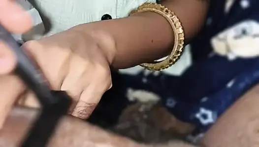 Indian newly married wife clean husband uhair