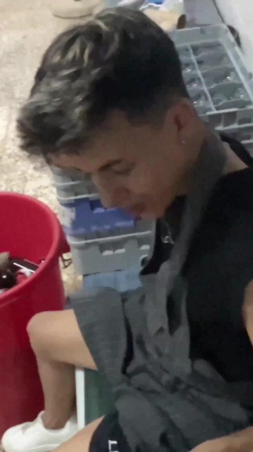 Submissive Latino in BDSM Cross Bondage, Ass Eating & Public Hotel Kitchen Sex | Clip 2