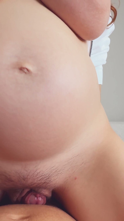 Pregnant femdom roommate wit big tits helping cum by handjob and pussy sliding | Clip 1