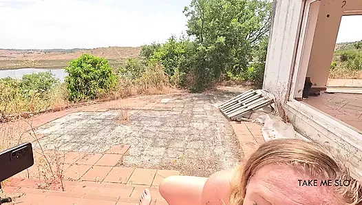 Farm porn video – POV Outdoor Blowjob in an abandonded Villa leads to Facial Cumshot - TAKE ME SLO