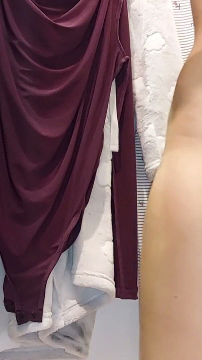 Sexy brunette tries on clothes in fitting room. I'm looking at a hairy mom, hairy pussy, big tits, big ass. Hot latina… | Clip 1
