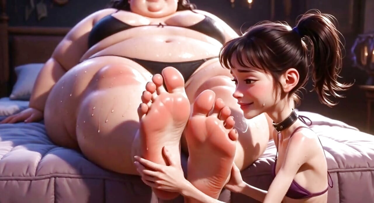 Gadis Sangat Kurus Menjilat Kaki Wanita Obesitas