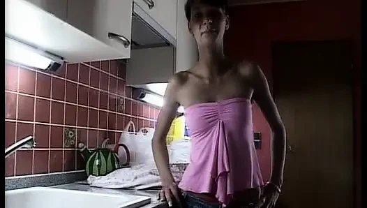 Skinny German whore rides dick in nature
