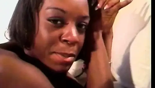 Chocolate skin babe opens her legs wide for hard dude's cock