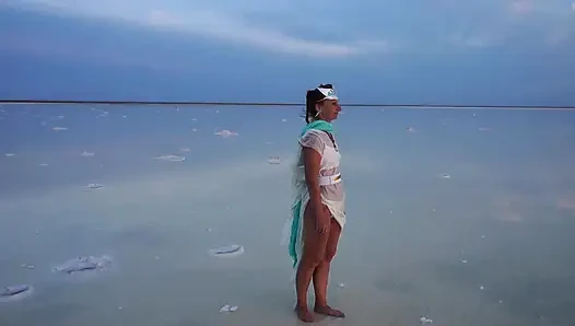 Светло-коричневый и светло-синий закат