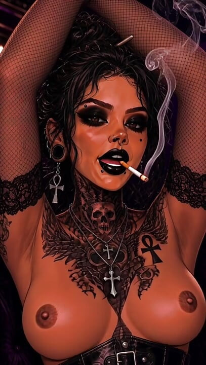 AI generated smoking goth returns by popular demand smoking fetish joi pov dirty talk tits bouncing strip tease anime tattoos