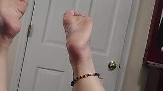 POV milf blowjob while her feet are in the air and she enjoys a vibrator.