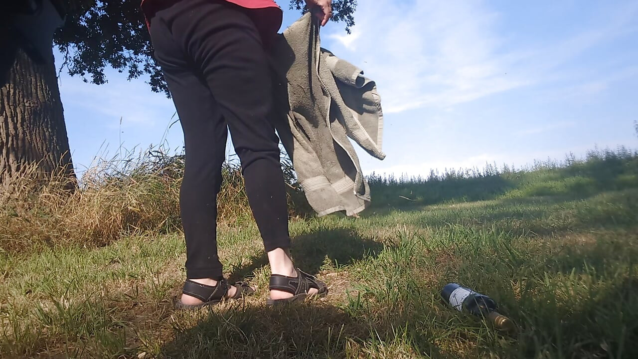 Ass fucking right at a crossroads with wine bottle