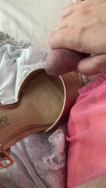 Wife milking me into my new high heels no cum