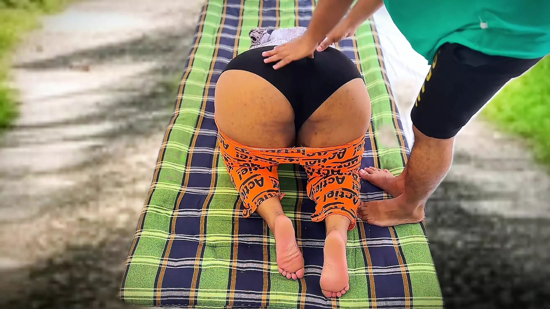 My Horny stepmom want fuck from me, then Laying blankets on village roads near the house & fuck pleased her - Outdoor jungle sex