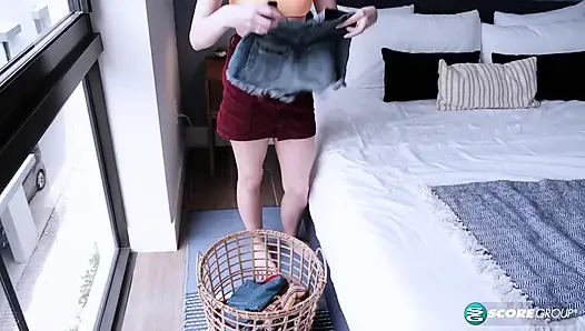 Riley Jean is small, shy and pretty. Her meaty pussy lips