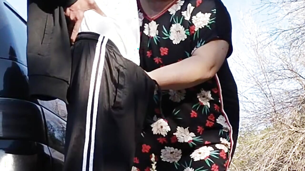Mother-in-law holds my dick while I pee and then sucks it in public