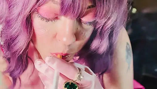 A Cute Tina Snua Tip To Tails 2 Cigarettes With Lots Of Smoke Rings In Satin Gloves & Jewellery
