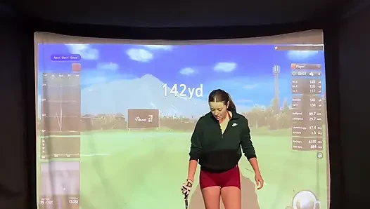 Trying to Golf in a Simulator with My Lush in! Trying Not to Cum While I Swing!