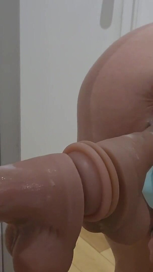 Amateur "HotWife" Raquel Van Zant Testing A Thrusting Cock Sex Toy Against The Mirror | Clip 1