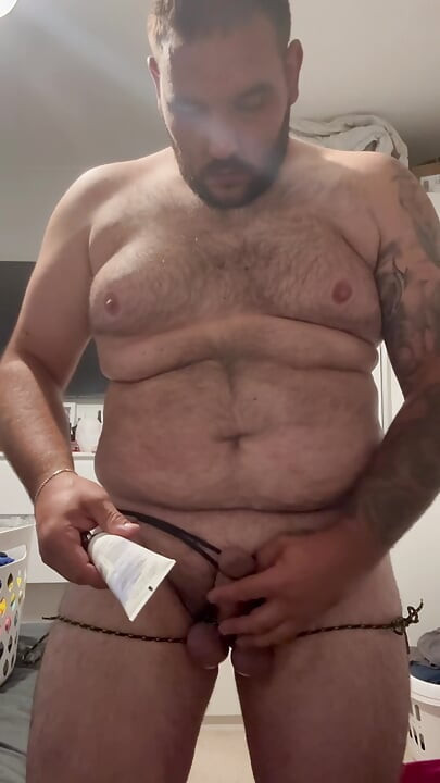 Cock and ball bondage and made into camel toe