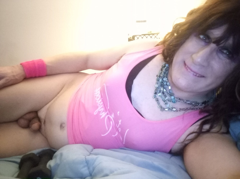80s Cosplay Sissy touching her little Dick