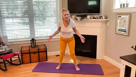 Dani D Mature Yoga Stretch #3 (Yellow Leggings And Pink Toe Nails)