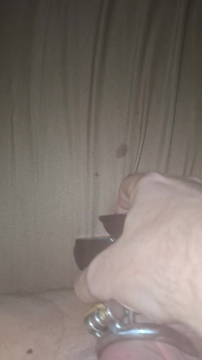 First time fucking myself with a dildo in CHASTITY CAGE Sissy,need real dick