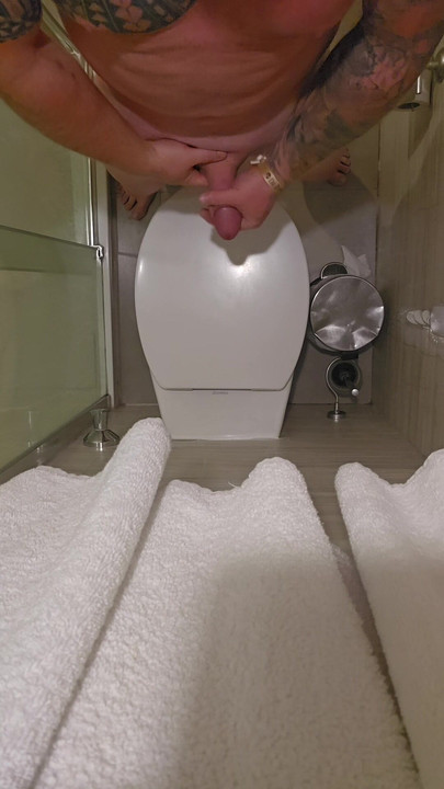 Wanking en omfång tjock kuk på hotelltoaletten