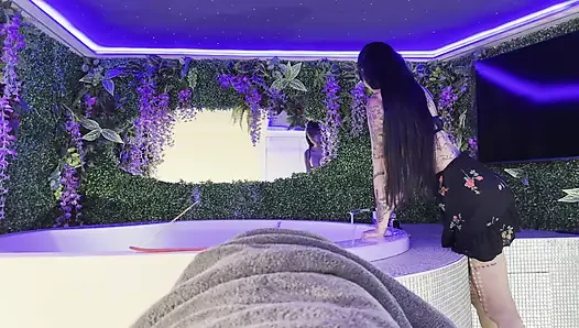 Super Hot Latina Brunette with Big Tits in the Bathroom in a miniskirt n...