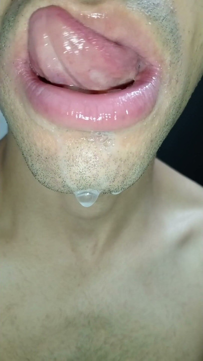 Cum in my mouth, play with your cum, and swallow it, close-up, naughty gay, tongue, sloopy | Clip 1