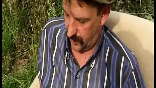 Blonde German with Naturals Gets Banged by Silver Fox Outdoors Age Gap