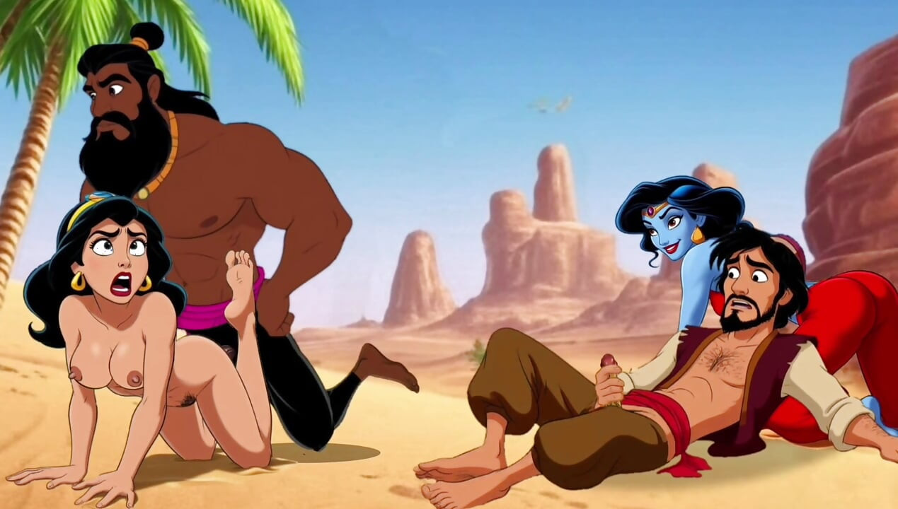 Aladdin Porn: 마술 램프를 발견하고 더러운 소원을 빌는 바람난 남편 알라딘. 카툰 동화