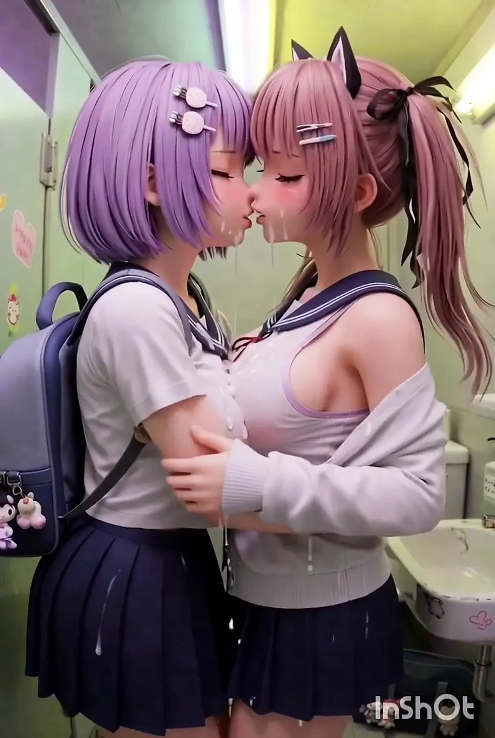 Schoolgirl Kissing Cosplay Anime compilation
