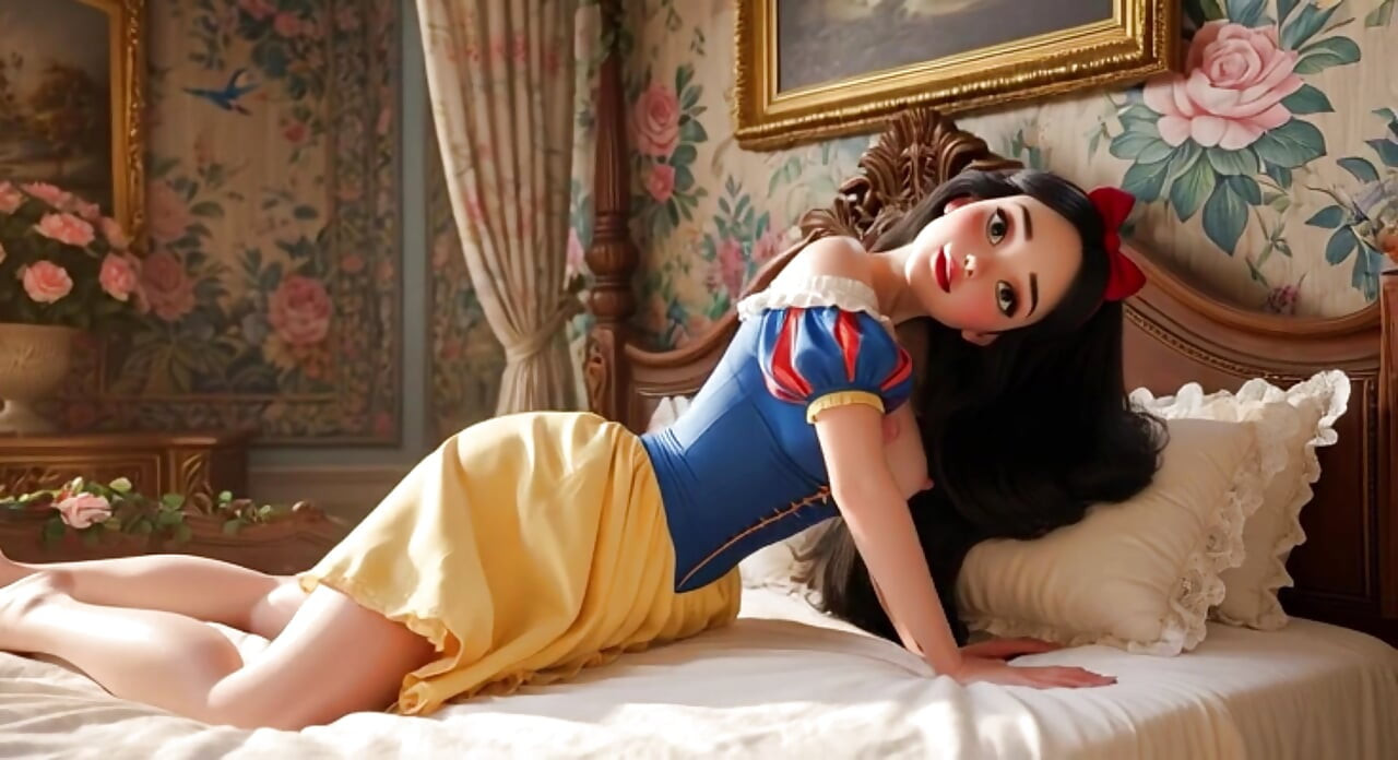 Snøhvit lidenskapelig natt i fortryllet slott soverom med klassisk kjole delvis åpen for intens nytelse