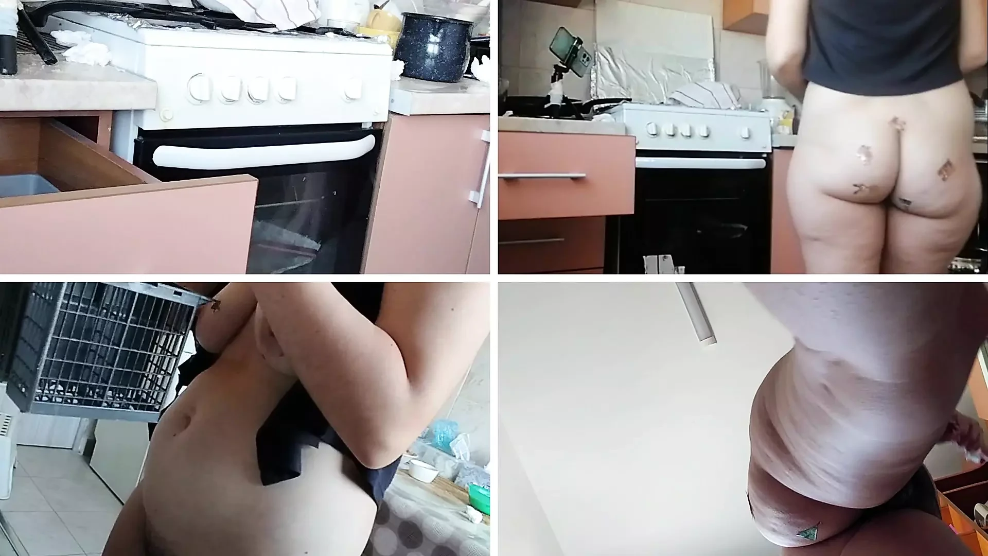 Sexy amateur wife prepares breakfast naked in the kitchen