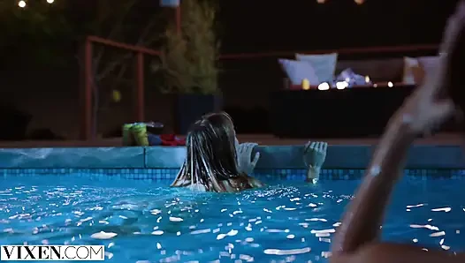 VIXEN - Janice Griffith and ivy wolfe sneak into backyard for nighttime pool fun