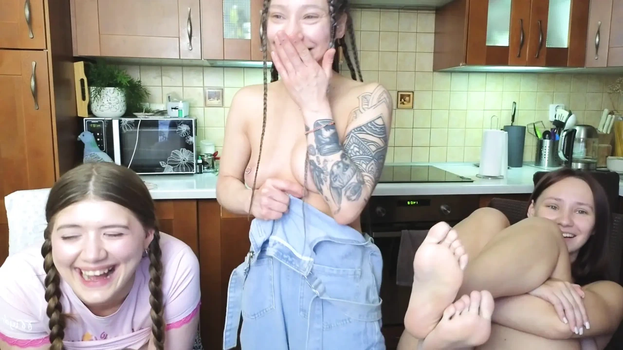 half naked babes raised their legs up at the command