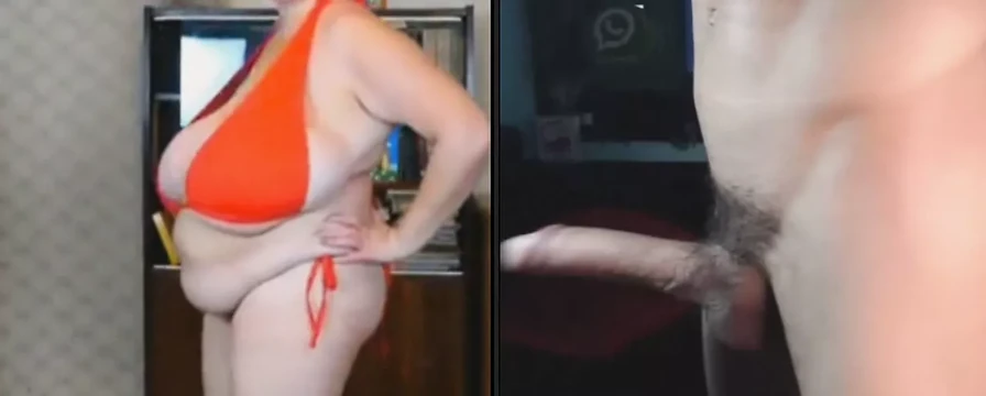 Guy shows his big dick mature BBW on webcam