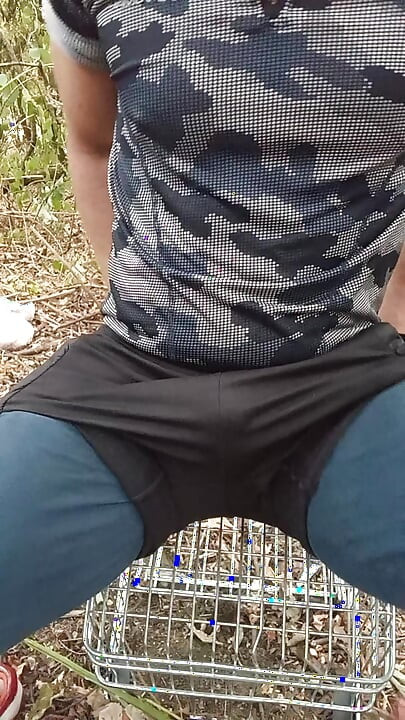 Wild jerking off at the edge of the forest, screaming with lust